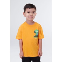 Erkek Çocuk Palmiye Surf Detaylı Pamuklu Tshirt-12840-turuncu