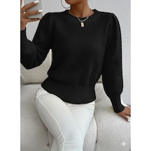 Butik İstanbul Kadın Uzun Kollu Bisiklet Yaka Triko Bluz Siyah
