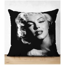 Realhomes Çift Taraflı Marilyn Monroe Resimli Dijital Baskılı Dekoratif Süet Yastık Kırlent Kılıfı RH-34763
