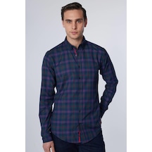 Tudors Slim Fit Uzun Kollu Düğmeli Yaka Kareli Pamuklu Kolay Ütü Erkek Gömlek-30921-çok Renkli Çok Renkli