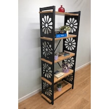Desenli, Lazer Kesim, Metal, 5'li Raf,çiçeklik,kitaplık, Dolap Ceviz