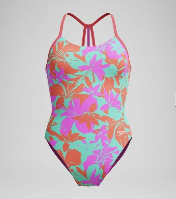 Speedo Training Printed Lane Line Back Kız Çocuk Mayo Pembe