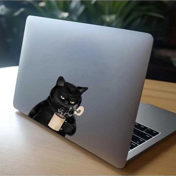 Trendooze Sunshine022 13x10 Cm Pvc Kahve Kedisi Çıkartması, Dayanıklı Dekor Diğer