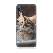 Huawei Y6 2019 Uyumlu Banyo Yapan Kedi Desenli Silikon Kılıf