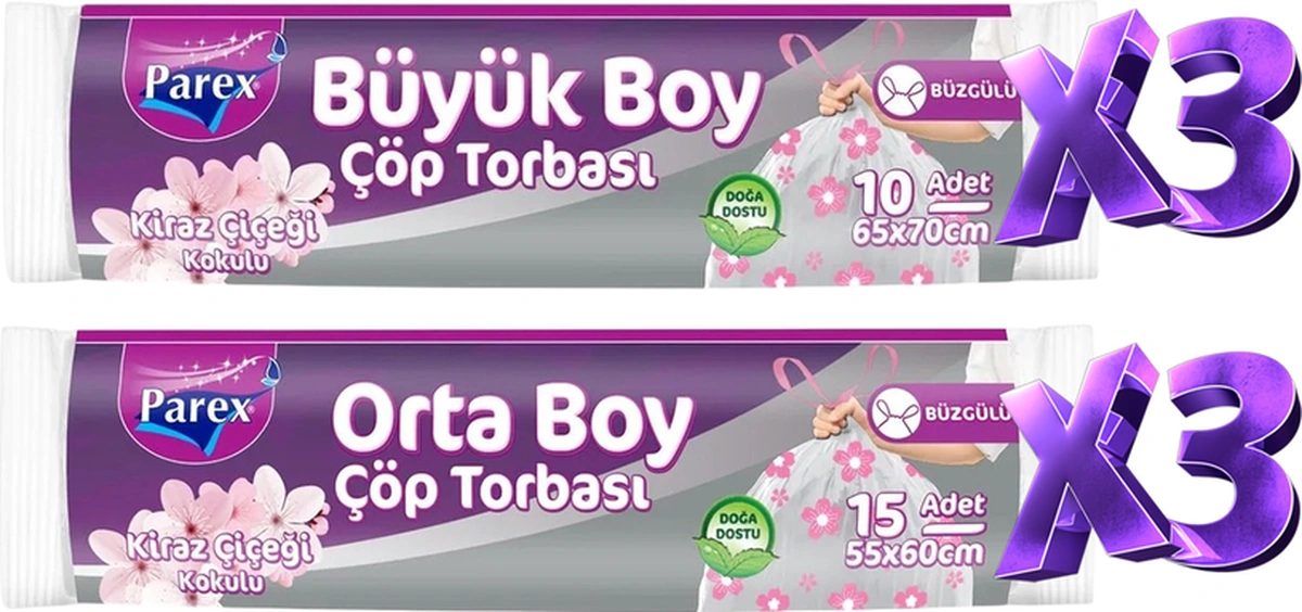 Büzgülü 6 Adet Çöp Torbası Kiraz Kokulu Büyük Ve Orta Boy