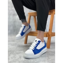 Ba0423 Boa Kalın Yüksek Taban Beyaz Mavi Bağcıklı Spor Erkek Ayakkabı Beyaz Mavi