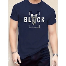 The Black Baskılı Süprem Lacivert T-shirt - Oversize Bisiklet Yaka Tişört Laciert 2-280404