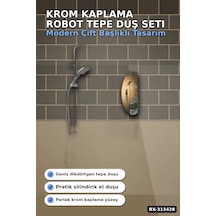 Krom Kaplama 5+1 Fonksiyon Robot Tepe Duş Seti - 2 Başlıklı Banyo Takımı Bx-313428 Açık Ahşap