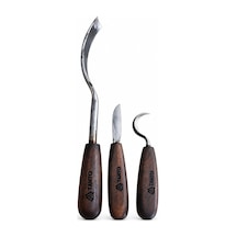 3 Parça Ahşap Kaşık Ve Kuksa Oyma Seti, Dövme Çelik Kanca Bıçak, Sivri Yontma Bıçağı Ve Iskarpela, Kılıfl