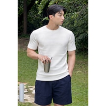 Tarz Cool Fitilli Triko Tişört Erkek Slim Fit Yazlık Premium Basic Üst Beyaz Tarz Cool Fitilli Triko Tişört Erkek Slim Fit Yazlık Premium Basic Üst Beyaz