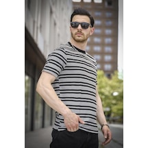 Jacky Çizgili Örme Yaka Likralı Erkek Tshirt