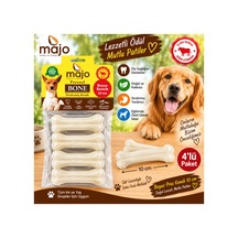 Majo Beyaz Pres Kemik 10 Cm 4 Lü Paket Süt Lezzetli Köpek Çiğneme Ödülü Doğal Sığır Eti