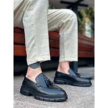 Pabucmarketi Püsküllü Erkek Casual Ayakkabı Siyah Siyah Taban Çok Renkli