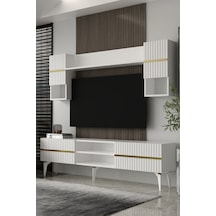 180dhdtür5ba Tedy Lazer Pleksi Desenli Raflı Tv Ünitesi Takımı Beyaz-altın
