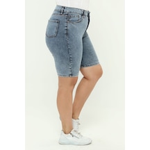 Cedy Denim Kadın Büyük Beden Yüksek Bel Likralı Slimfit Jeans Şort-c606 001