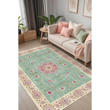 Desenli Şönil Pamuk Tabanlı Yıkanabilir Kaymaz Antibakteriyel Salon Halısı 80x200 Çok Renkli