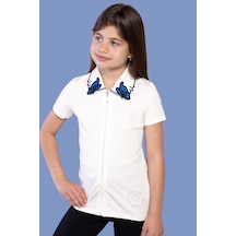 Toontoy Kids Toontoy Kız Çocuk Yakası Kelebek Nakışlı Tişört Ekru