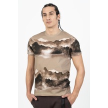 Maraton Sportswear Regular Erkek Bisiklet Yaka Kısa Kol Basic Açık Vizon T-Shirt 21548-Açık Vizon