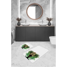 Ekru Etnik Desen Banyo Halısı Klozet 2'li Paspas Seti Bs232n11