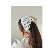 Aksesuar Beyaz Renkli Desenli El Yapımı Kroşe Örgü Bandana Beyaz Beyaz
