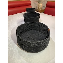 3lü Jüt Hasır Sepet Takımı ,el Dokuma, Çok Amaçlı Sepet, Banyo Ve Mutfak Organizeri Siyah