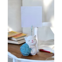 Mavi Sim Yumak Tutan Oturan Kawaii Kedi Temalı Not Tutacağı Fotoğraf Tutacak Tutucu Ofis Hediyelik Simli Mavi