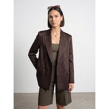Dilvin 60802 Kruvaze Saten Blazer Ceket-kahve
