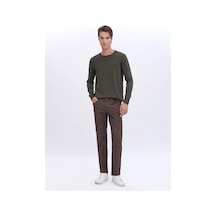 Kip Kahverengi Dokuma Slim Fit Casual Pamuk Karışımlı Pantolon Kahverengi