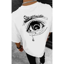 Altamira Erkek Beyaz Stay Göz Baskılı Oversize T-shirt 001
