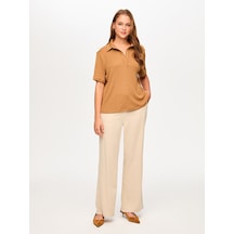 Faik Sönmez Taş Detaylı Polo Yaka Kısa Kol Örme Bluz S26blz037 Us26blz03735 Camel