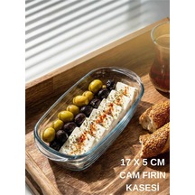 1 Adet Cam Fırın Kasesi Borline Meze Tabağı Dikdörtgen Kase 17x5 Cm Şeffaf