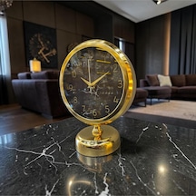 Gold Marble Masa Saati Altın Çerçeveli Siyah Mermer Desenli Modern Lüks Dekoratif Saat Altın