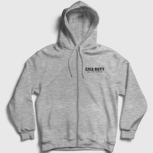 Presmono Unisex Black Ops Call Of Duty Fermuarlı Kapüşonlu Sweatshirt Gri Melanj