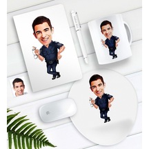 Kişiye Özel Bay Polis Karikatürlü Defter Kalem Kupa Mouse Pad Seti-2