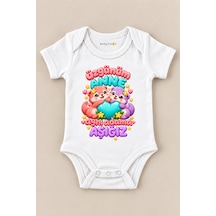 Babylimon Üzgünüm Anne Aynı Adama Aşığız Beyaz Kısa Kollu Çıtçıtlı Bebek Zıbını Beyaz - 930083943 Beyaz
