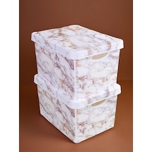 Style Box Marble Plastik Dekoratif Kutu Seti - 2x 20 Litre Mor Çok Renkli