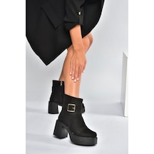 Fox Shoes V726446602 Siyah Süet Kalın Topuklu Kadın Bot Siyah-Süet