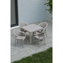 90x90 Cm Rattan 4 Kişilik Masa Takımı Camsız Bambu Sandalye Bahçe Teras Takımı Oturma Grubu Cappuccino