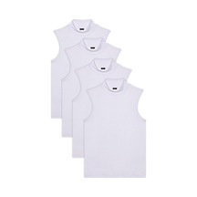 Tudors Kadın 4'lü Paket Beyaz Regular Fit Viskon Kumaş Balıkçı Yaka Sıfır Kol Bluz-37594