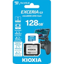 Kıoxıa 128gb Exceriag3, Lmex3l128gg2, A2 V30 4k, Cl10, 160mb/s, Microsd Kart Bellek Sd Adaptörlü