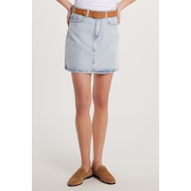 Tudors Kadın Slim Fit Dar Kesim Cepli Mini Denim Etek-33923 Lacivert