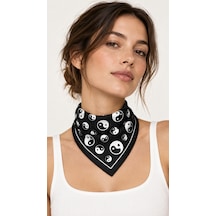 Herşeynota Yin Yang Desenli Siyah Beyaz 52x52 Cm %100 Pamuk Fular Bandana Unisex Çok Renkli