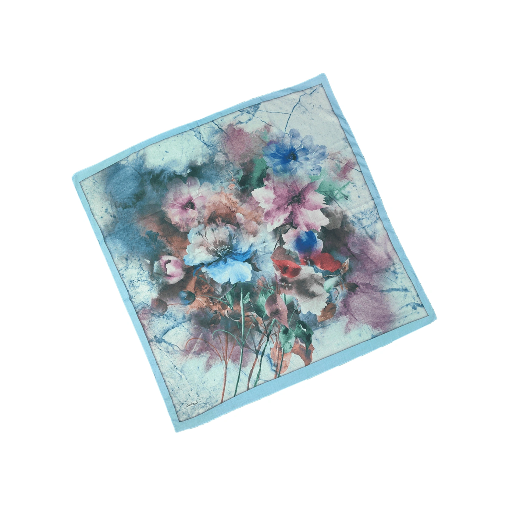 Mim Eşarp Enba Çiçek Desenli Pamuklu Eşarp 90x90 Cm Açık Mavi