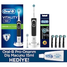 Oral-B Vitality D150 Cross Action Sarjlı Diş Fırçası  + Sross Action Siyah Yedek Başlık 4'lü + Diş Macunu 15 ML
