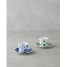 Dewy Porselen 4 Parça 2 Kişilik Kahve Fincan Takımı 80 Ml Mavi-yeşil Mavi - Yeşil