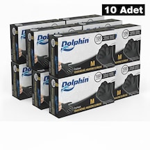 Dolphin M Beden, 10 Kutu, Siyah, Nitril Eldiven, Pudrasız, Latekssiz, Kutuda 100 Adet
