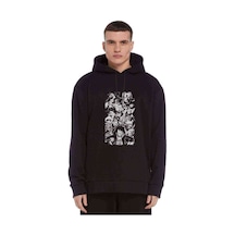 Anime Monkey D Luffy Baskılı Siyah Erkek Örme Kapşonlu Sweatshirt
