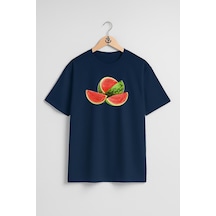 Oversize Karpuz Watermelon Göğüs Tasarımlı Unisex T-shirt Lacivert