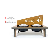 Kedi&köpek Mama Kabı Standı-özel İsim Baskılı-pençe Model-suya Dayanıklı-ceviz-siyah Seramik-2 400ml