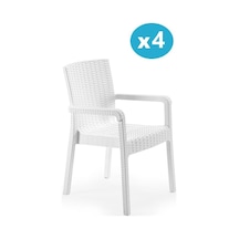Omnipazar Sy-2527 Royale Hasır Desenli Rattan Bahçe Koltuk Sandalye 4'lü Set Beyaz Beyaz